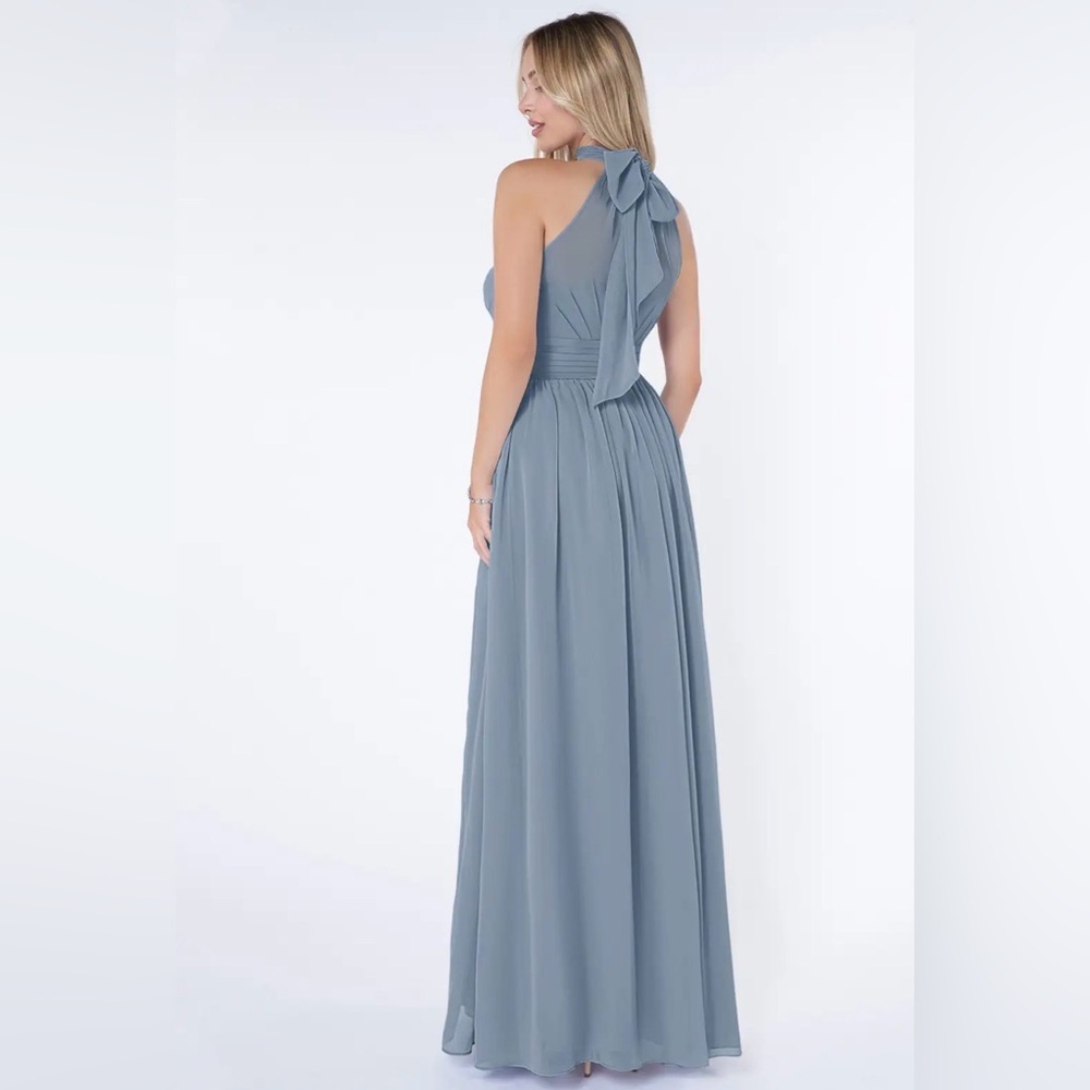 Azazie Iman Dusty Blue A-Line Ruched Chiffon Dress Bridesmaid Gown Size A 6